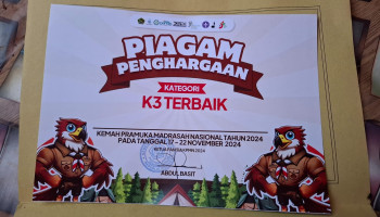 Tapak Perkemahan dan K3 Kontingen MTsN 5 Kota Padang Raih Penghargaan Terbaik di Perkemahan Pramuka Madrasah Nasional Cibubur 2024