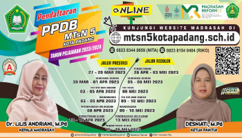 PENGUMUMAN HASIL SELEKSI PENERIMAAN PESERTA DIDIK BARU (PPDB) JALUR PRESTASI MTsN 5 KOTA PADANG TAHUN PELAJARAN 2023/2024